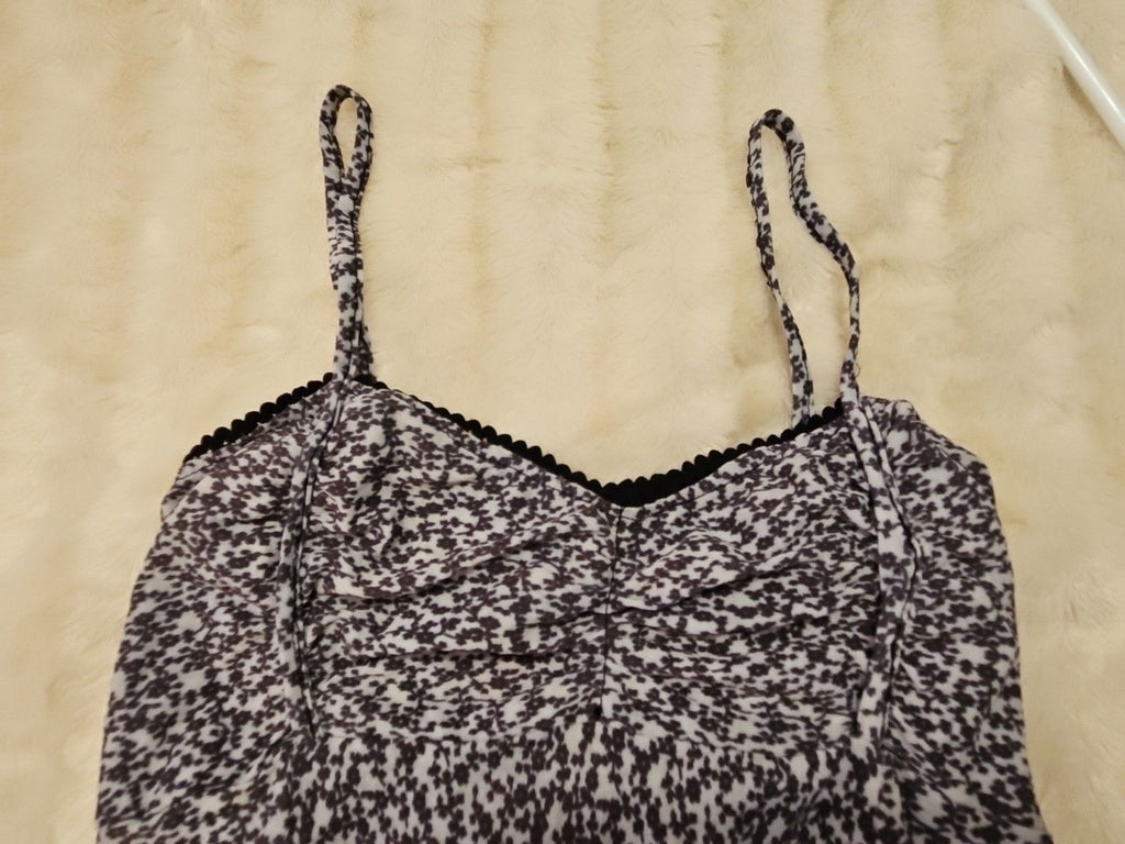 RetroStar Floral Print Ruched Tank Top, Black & White Sz S / M NWT