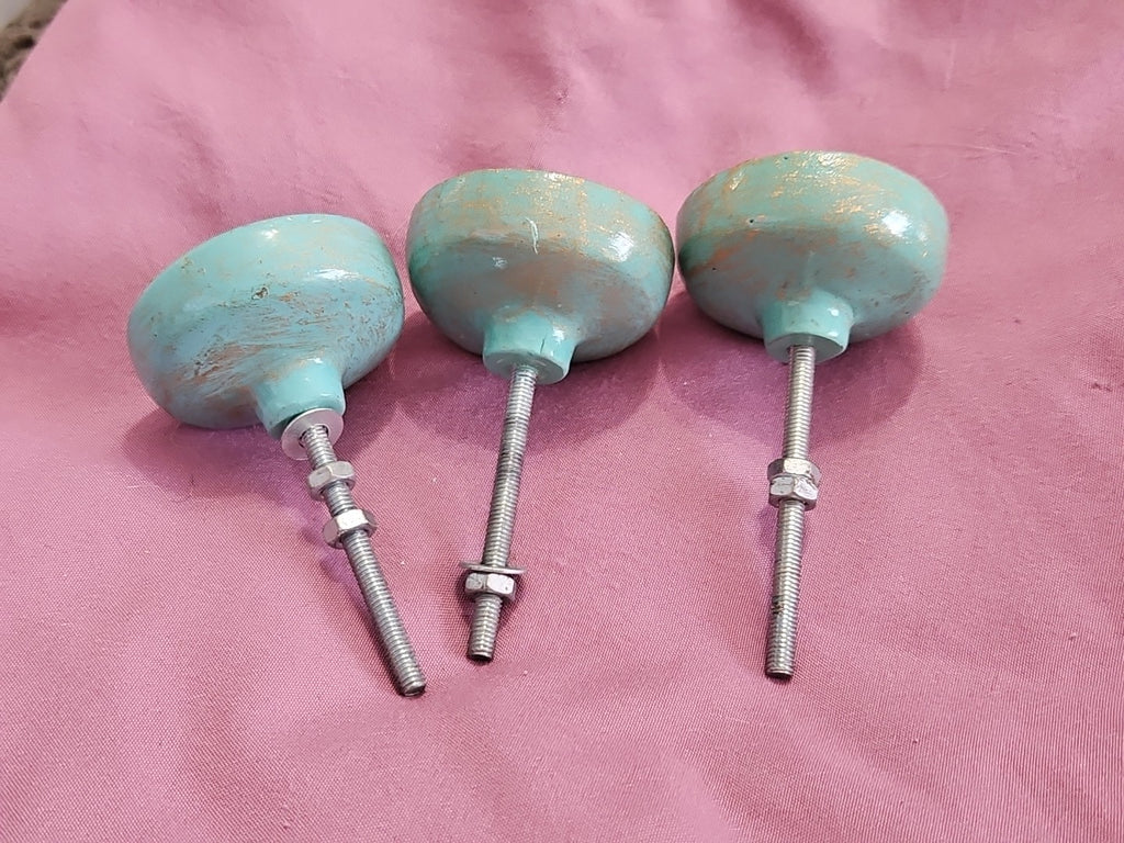 Lot Of 3 Turquoise With Gold Accent 1.5" Drawer Pulls Cabinet Knobs W/ Hardware