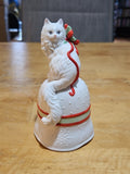 Vintage 1988 Enesco White Cat with Holly Bow Holiday Bell EUC
