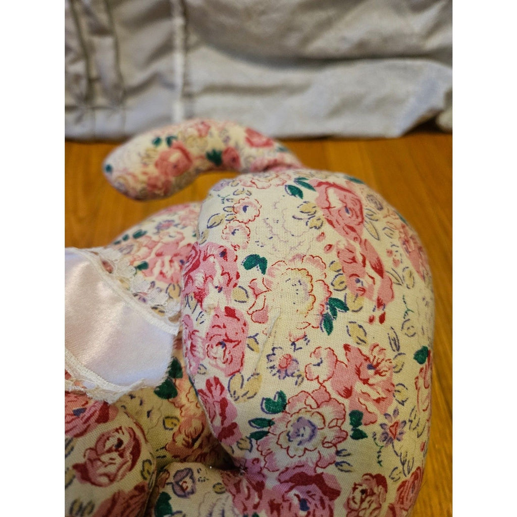 Vintage Style Pink Roses Floral Fabric Cat Door Stopper Ribbon Accent 11"x7"x 9"