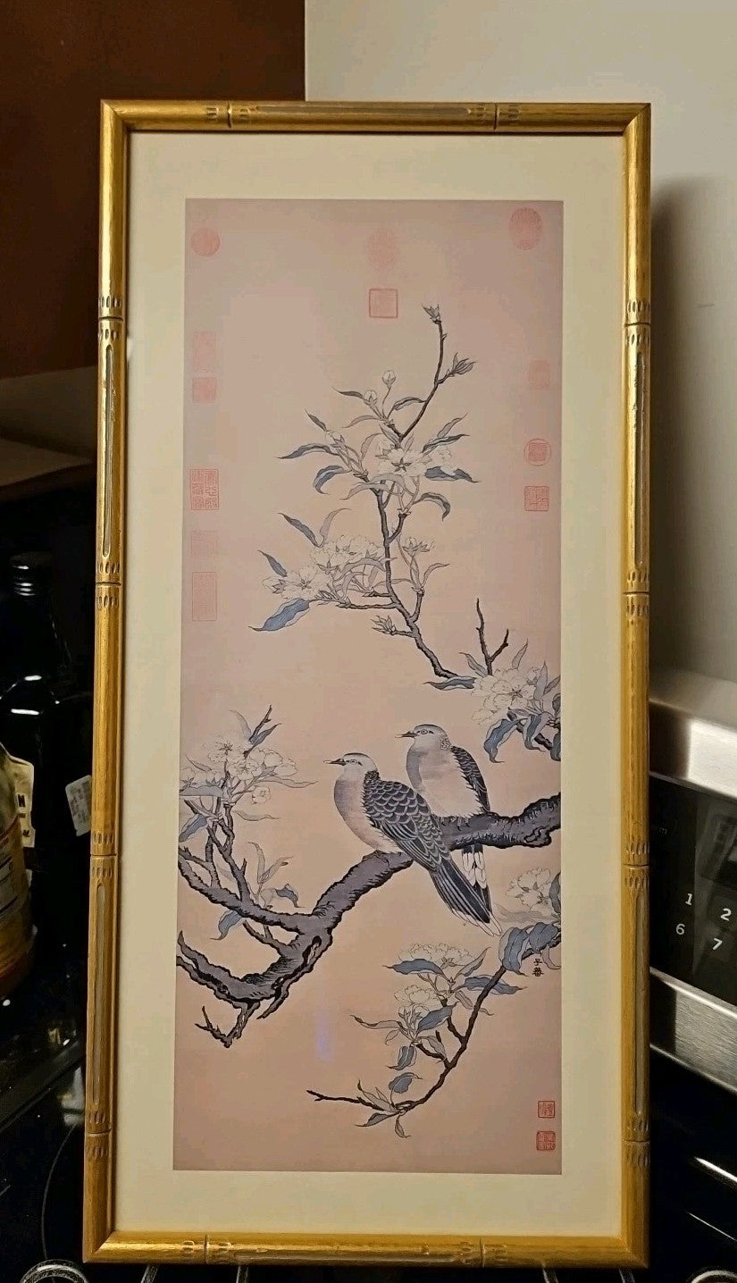 Framed Print Of Song Dynasty "Birds And Blossoms" Tapestry By Shen Tzu-fan