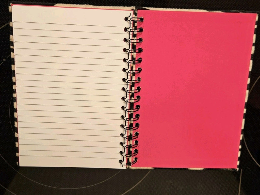 Sexy Chic Fuzzy Zebra Print Hardcover Journal Ruled Pink Lining 8.5" X 6"