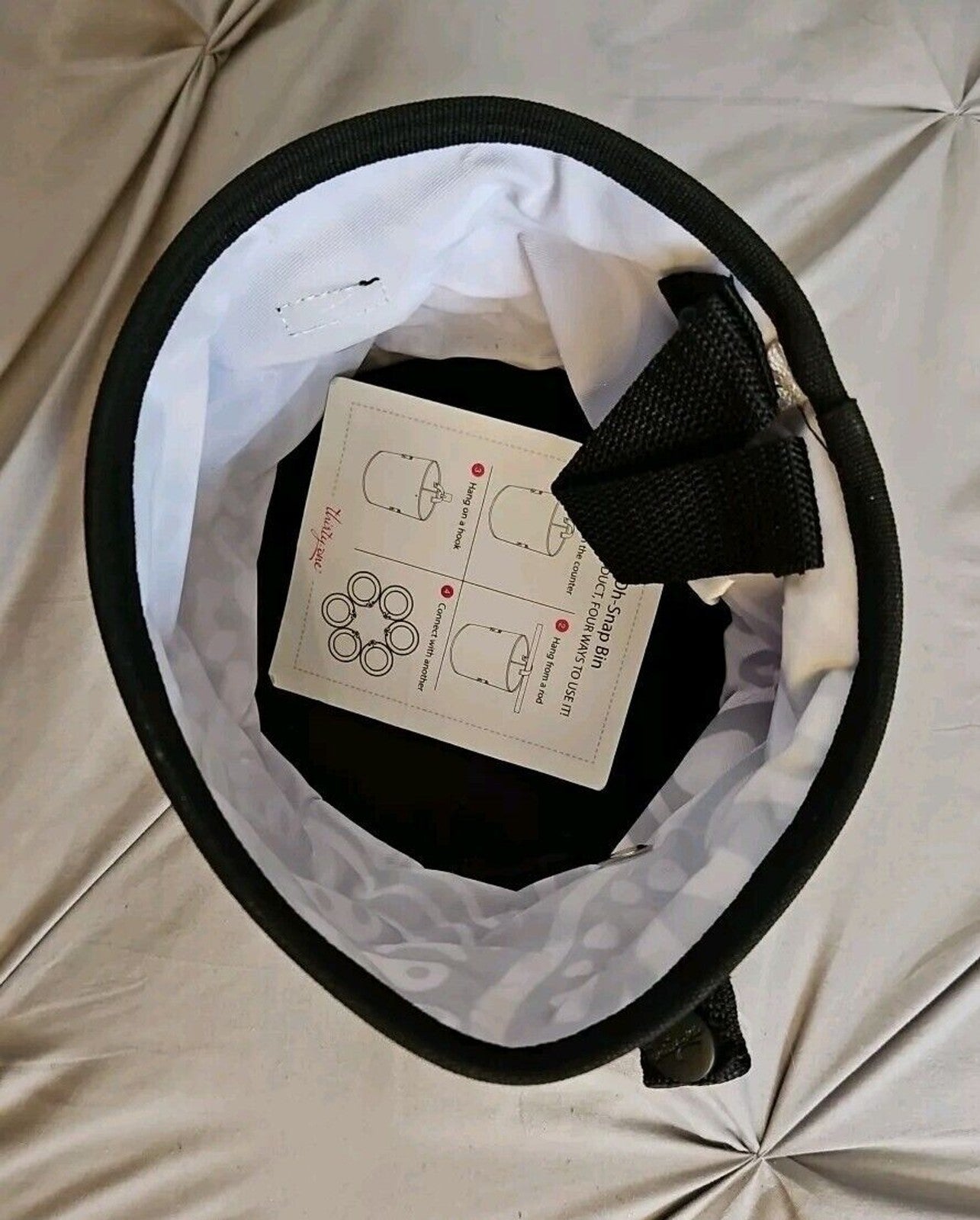 New Thirty-One Small Round Oh-Snap Bin Black Playful Parade