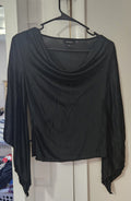 Express Womens Satin Draped Neck Long Angled Sleeve Blouse Black X Small