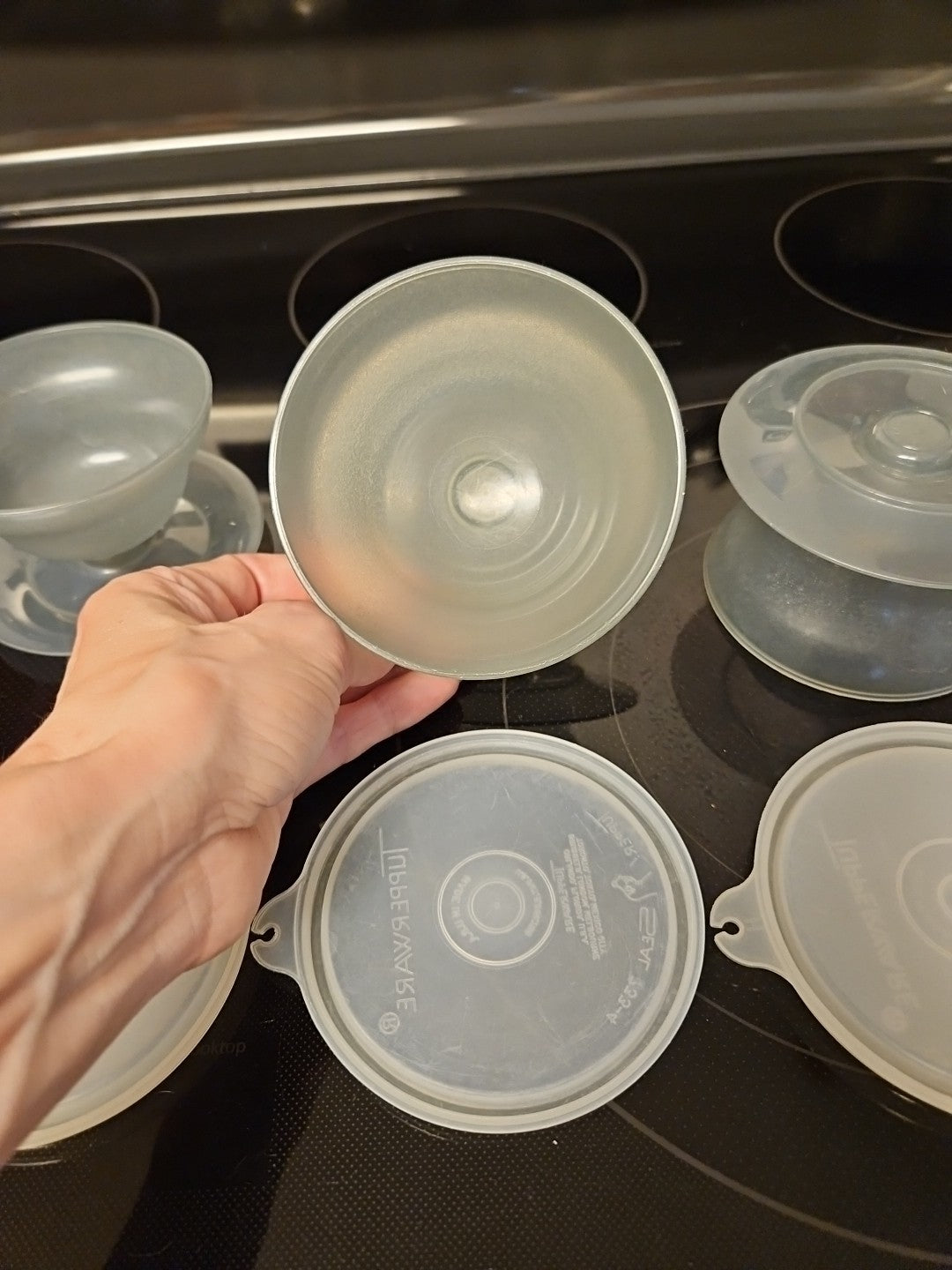 Set Of 3 Vintage Tupperware 754-30 Smoke Grey Pudding Jello Dessert Cups w Lids