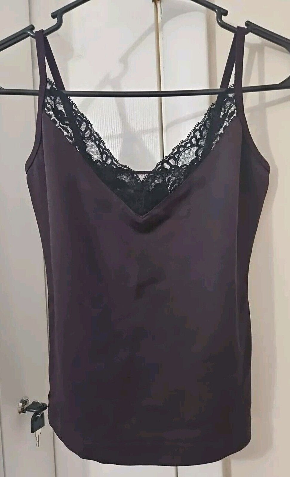 Currants Y2K Purple  and Black Lace V Neck Cami Top Juniors Size M