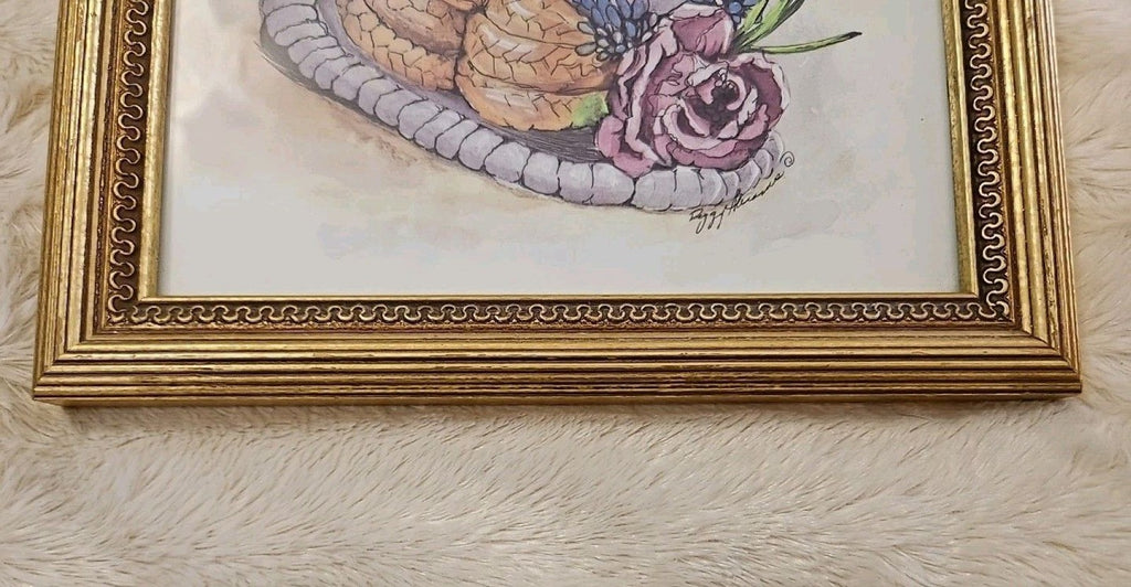 Vintage Peggy Abrams Victorian Hat With Rose Art Print Matted With Gold Frame