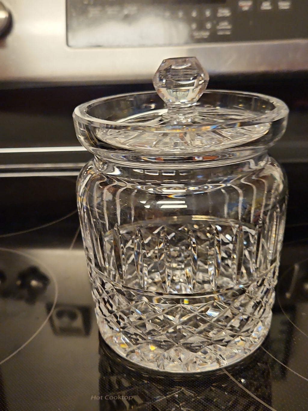 Vintage Waterford Maeve Crystal Biscuit Jar, Glass Barrel Canister, Cookie Jar