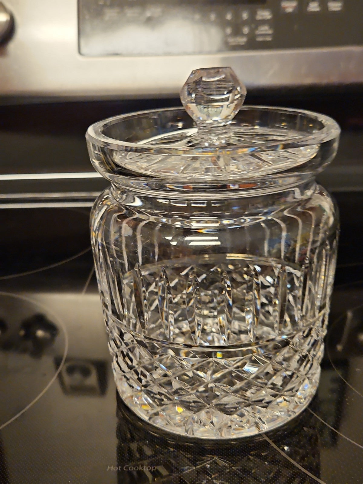 Vintage Waterford Maeve Crystal Biscuit Jar, Glass Barrel Canister, Cookie Jar