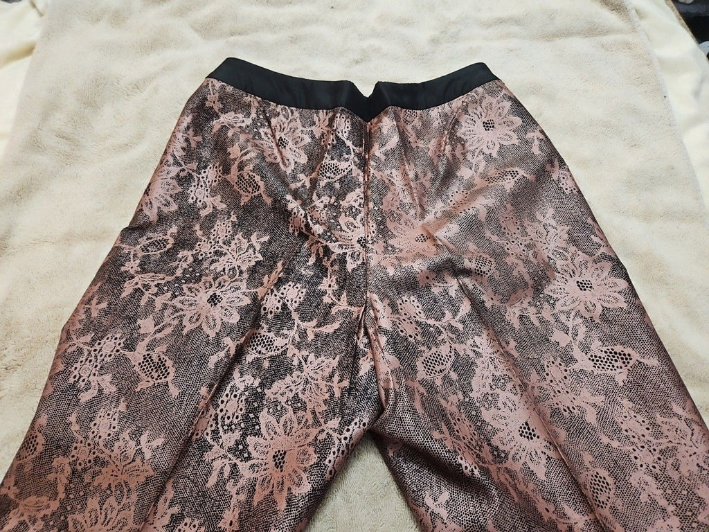 Phoebe Black & Metallic Pink Jacquard Floral Print Sz 2 Satiny