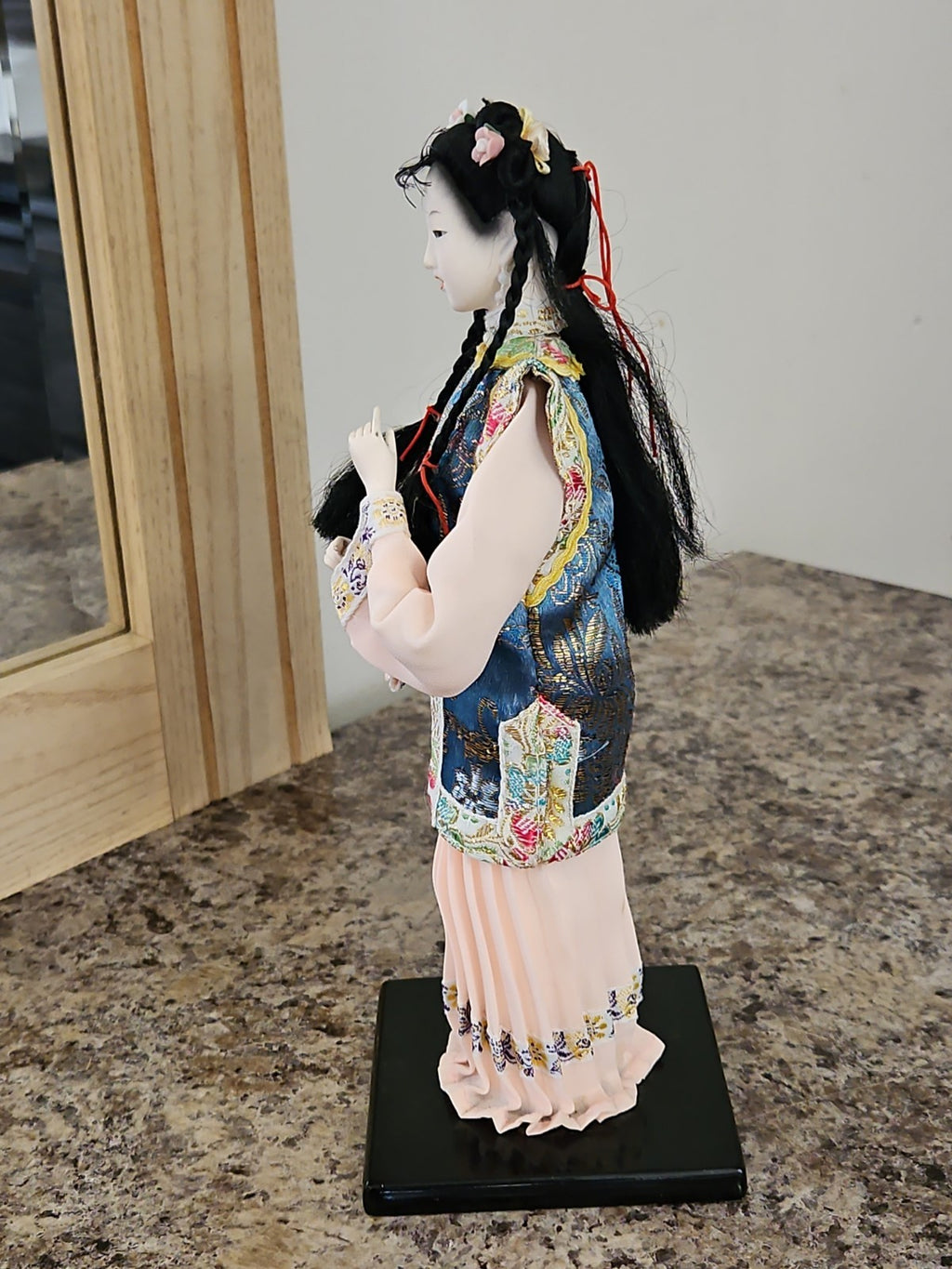 Vintage Chinese Heritage Doll Collector's Doll 10" Peach Embroidered Dress