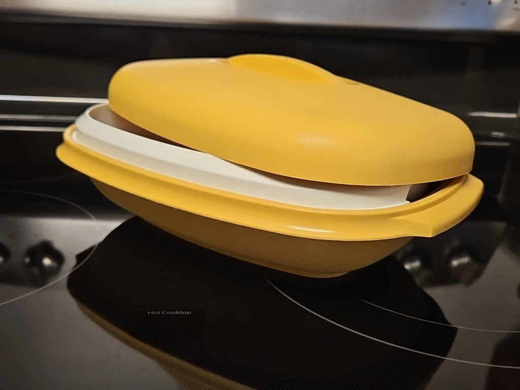 Vintage Tupperware Microwave Steamer #1273 Harvest Gold 3 Piece Set