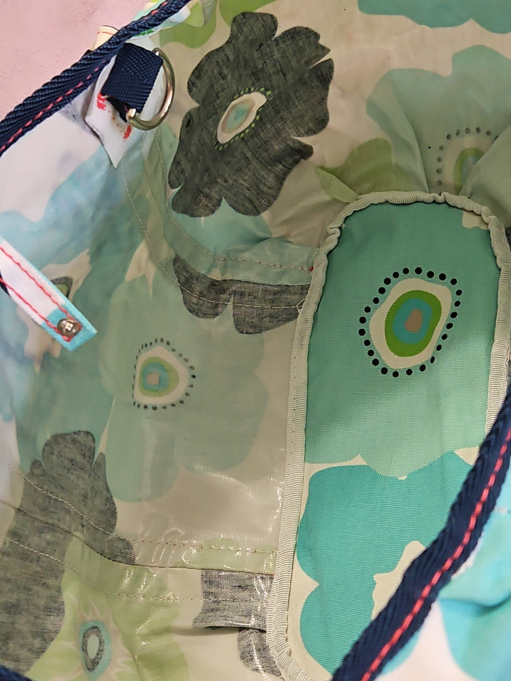 Thirty One Pleated Top Beach Tote 129 Newport Bloom Blue Green Cream 20x13x5"
