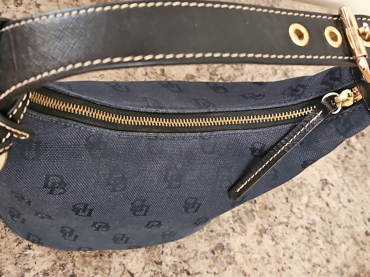 Vintage Dooney & Bourke Black Signature Monogram DB Canvas Mini Hobo Bag Purse