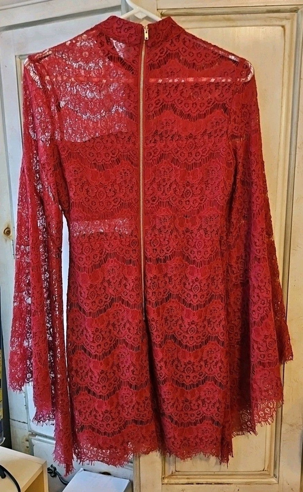 Lulus Cut Out Lace Mini Dress Sz M Cranberry Red Bell Sleeves Goth Style