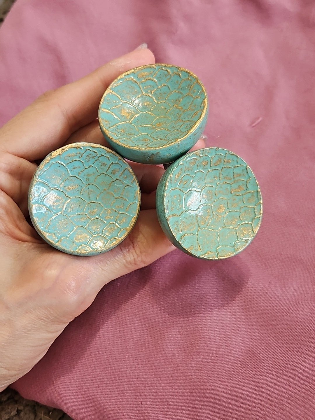 Lot Of 3 Turquoise With Gold Accent 1.5" Drawer Pulls Cabinet Knobs W/ Hardware