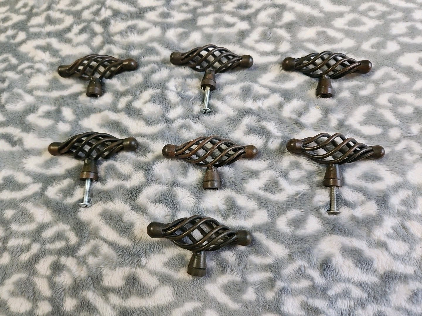 Lot of 7 Oval Bird Cage Dark Tone Metal Drawer Cabinet Pull Knobs