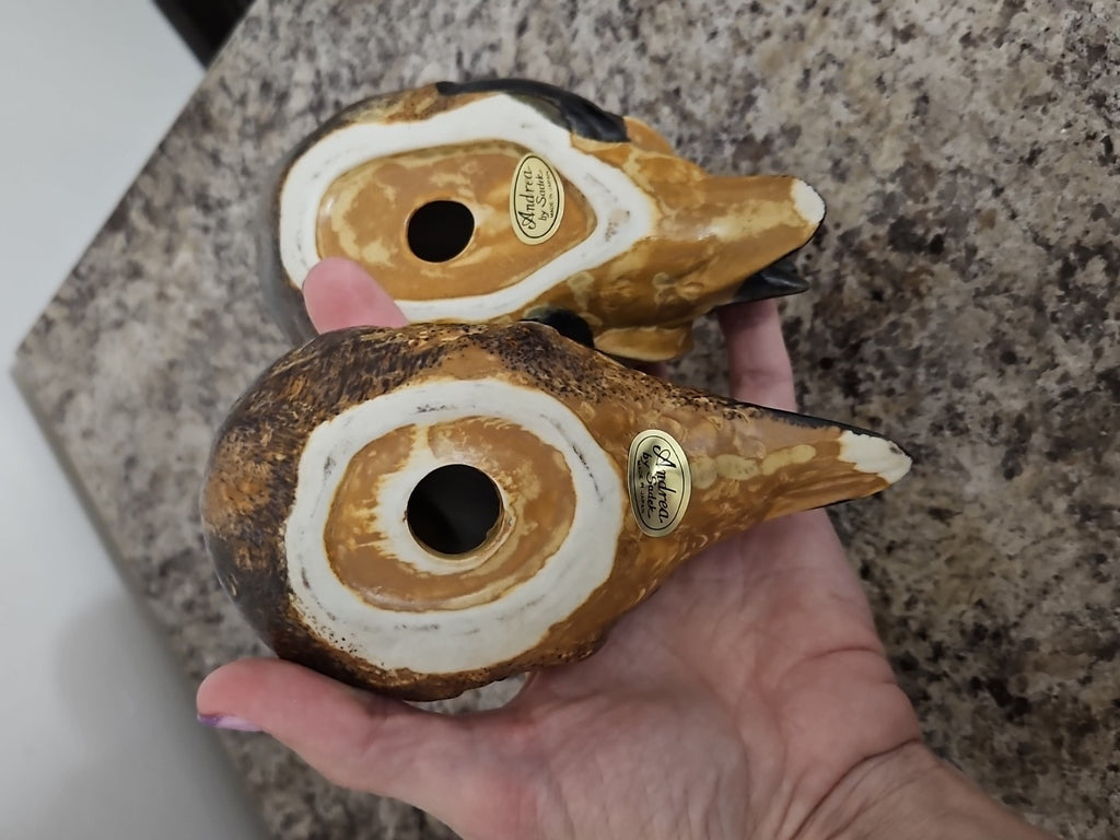 Vintage Andrea by Sadek Brown Black Sitting Doves Birds Ducks Figurines Lot Of 2