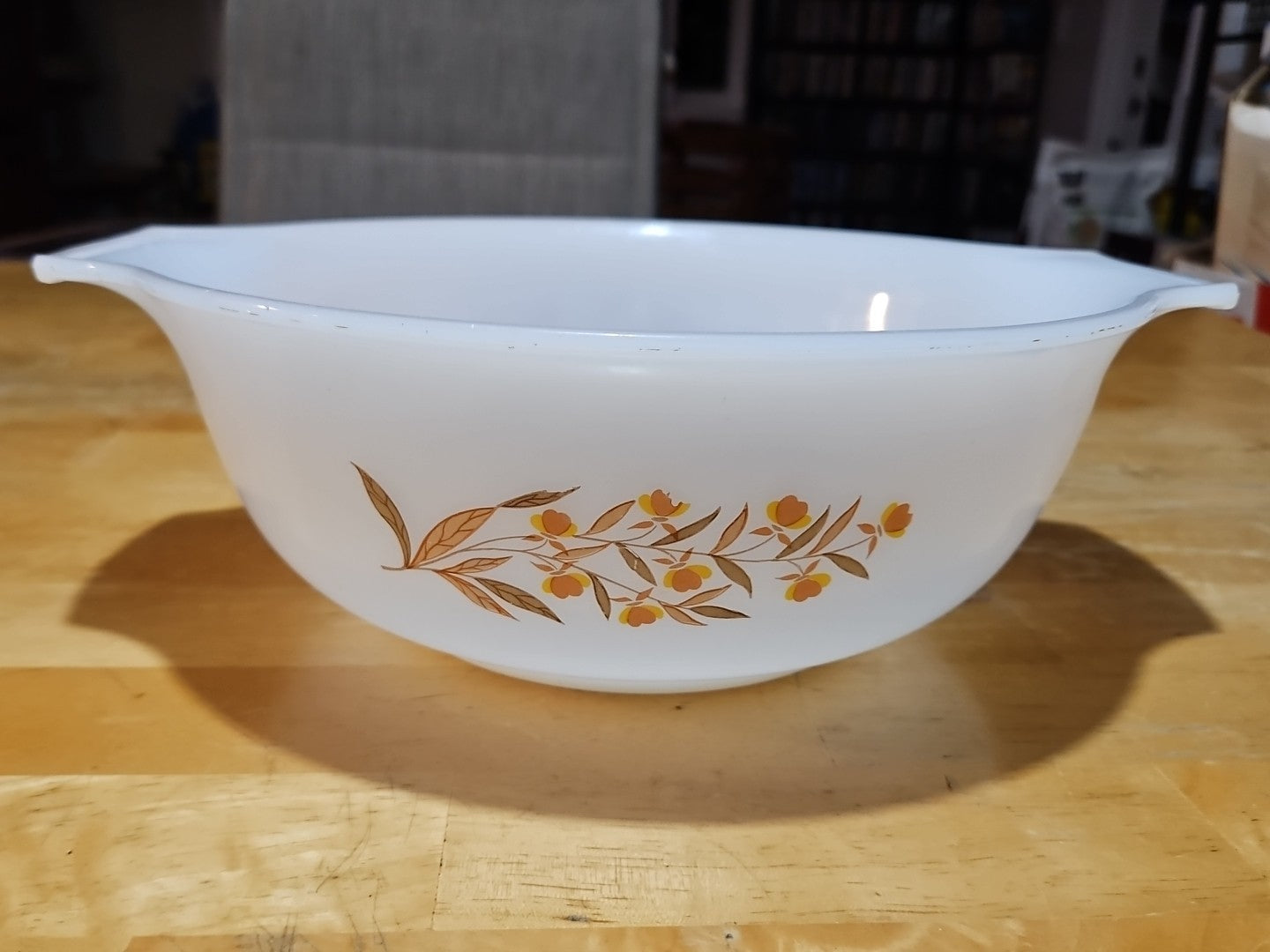 Vintage Glasbake Autumn Leaf Jewel Tea China 4 Qt Cinderella Mixing Bowl J-2357