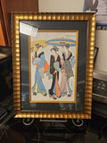 Framed Matted Japanese Woodblock Print Torii Kiyonaga Three Beauties in The Rain