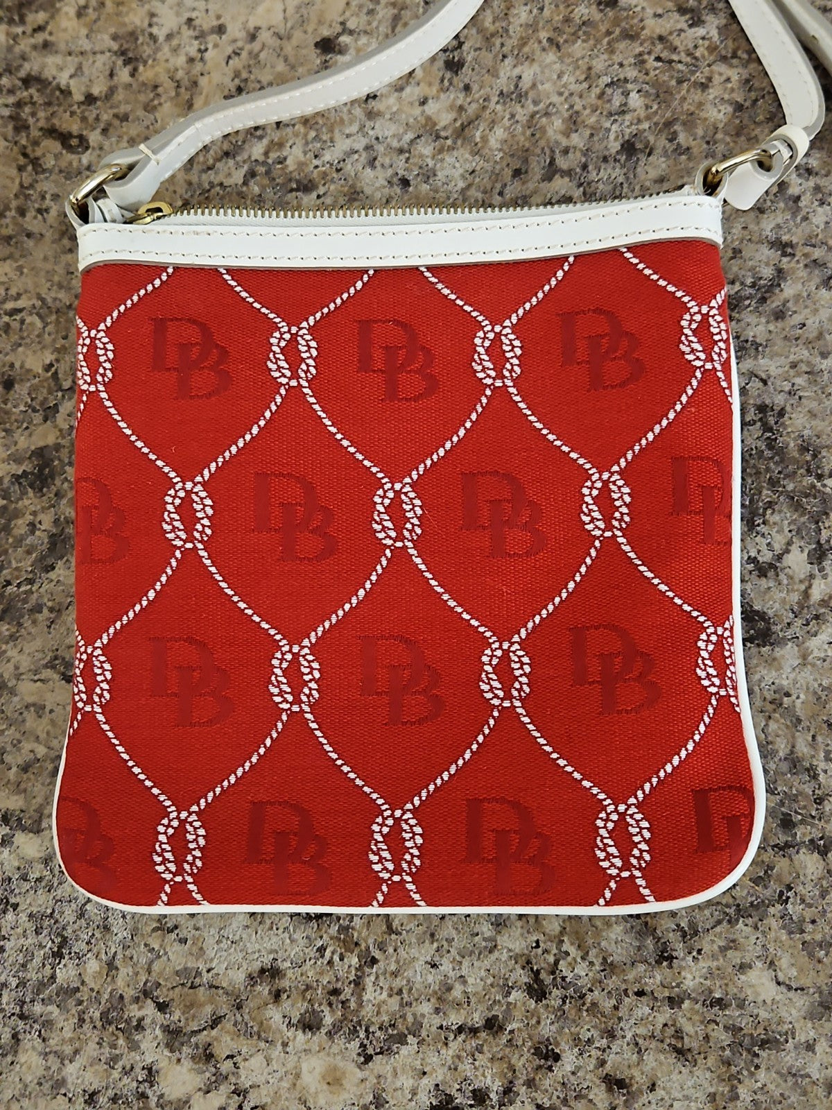 Vintage Y2K Nautical Dooney & Bourke Red & White DB Signature Jacquard Crossbody