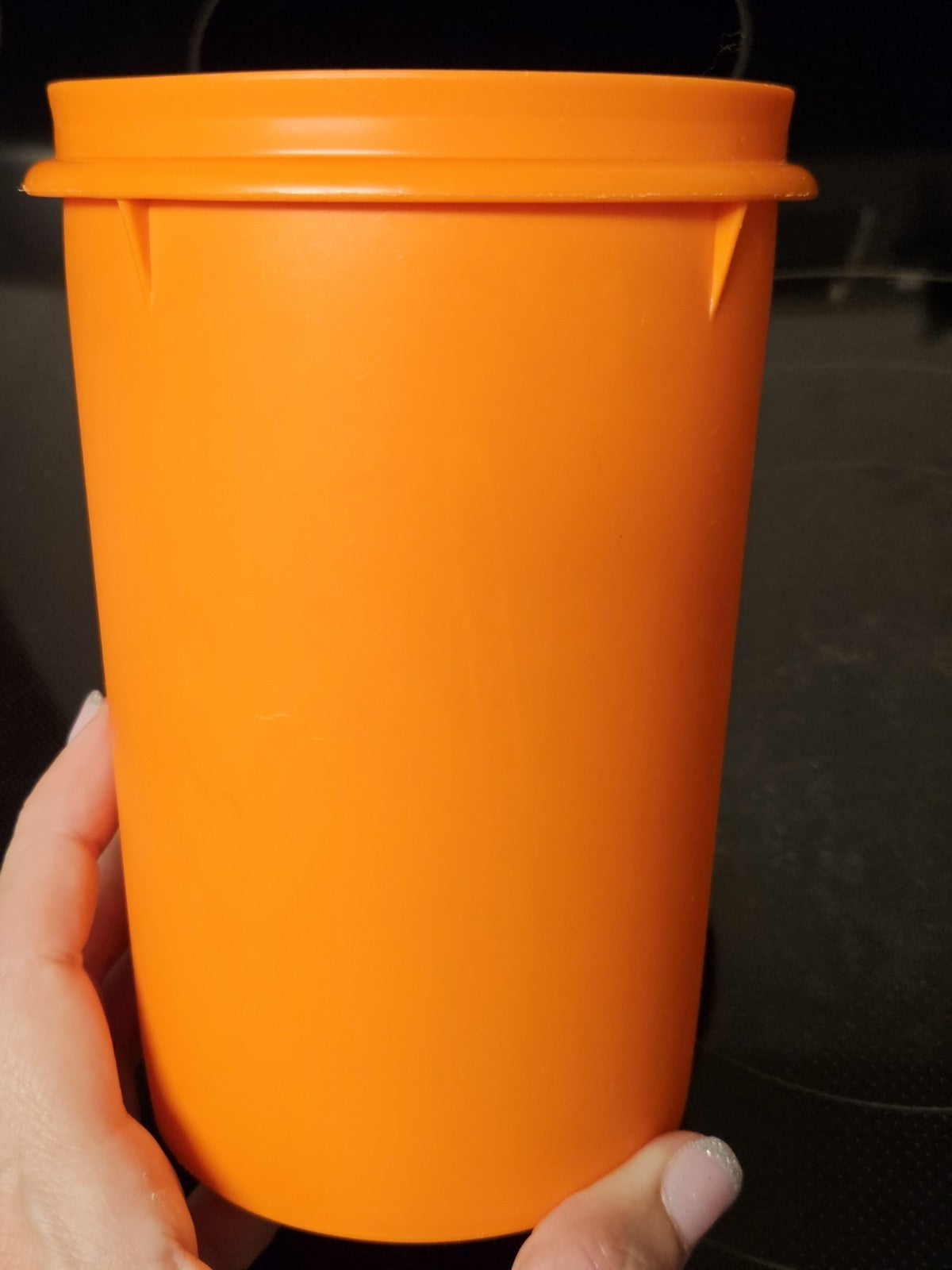 Vintage Tupperware 321 Orange Handolier Drink Container Flip Top Pour Spout Lid