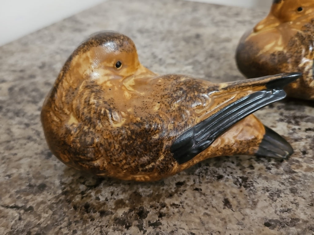 Vintage Andrea by Sadek Brown Black Sitting Doves Birds Ducks Figurines Set of 2
