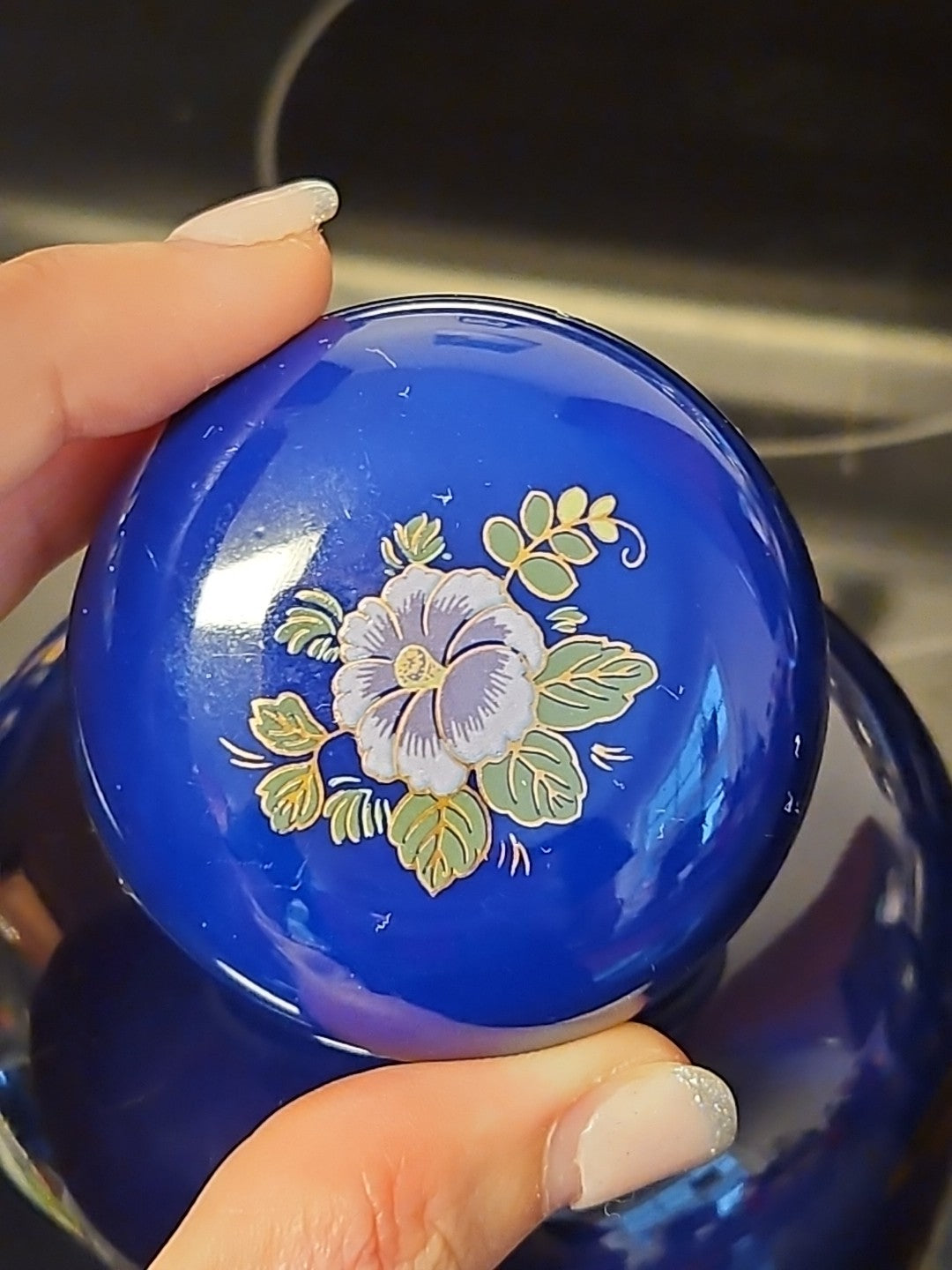 Vintage Kutani Style Cobalt Blue Ginger Jar Gold Trimmed Birds In Garden 5"