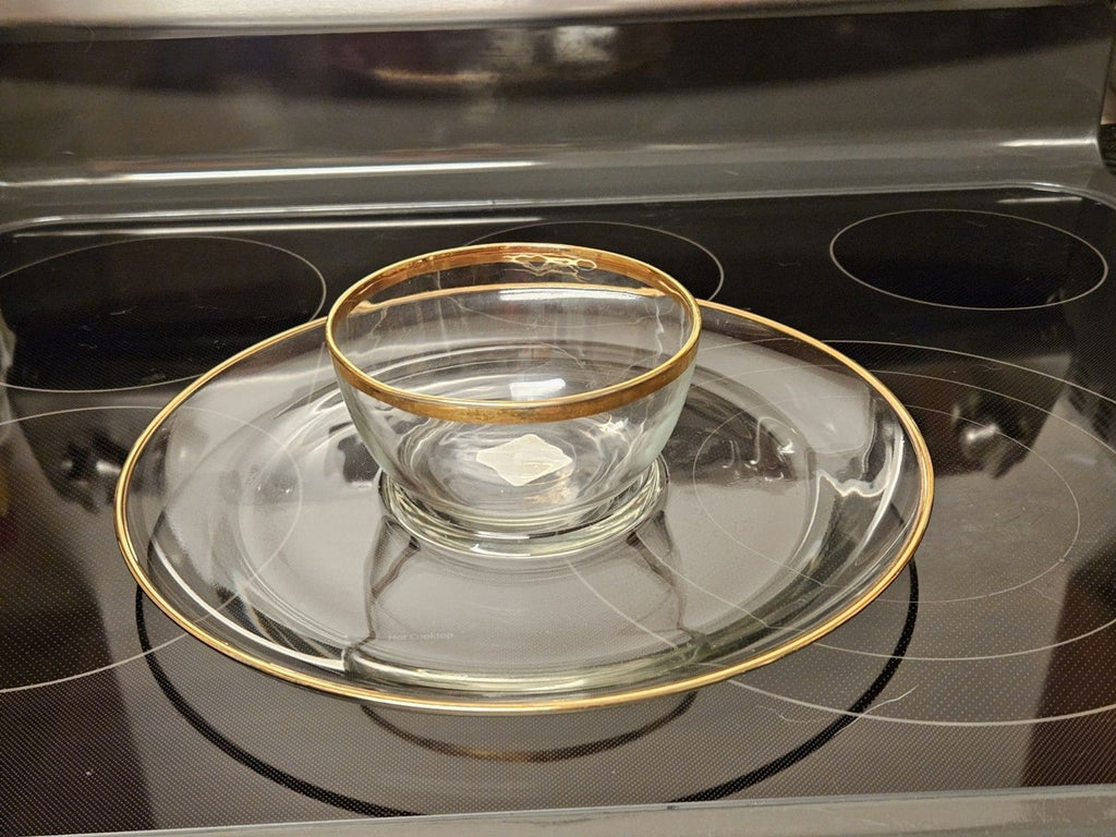 Vintage Toscany Round Serving Tray W/ Dip Bowl 24 Karat Gold Rim Costa D'oro