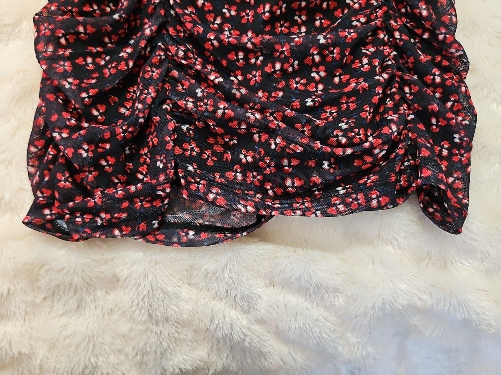Abercrombie & Fitch Black & Red Floral Ruched Spaghetti Straps Dress Sz S