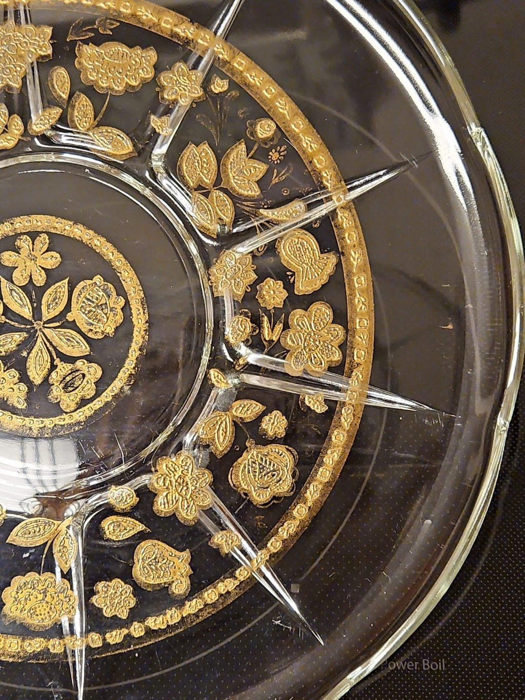 Vintage 1950'S Culver Glass 22K Gold Embossed Serving Plate, 11” Floral Design