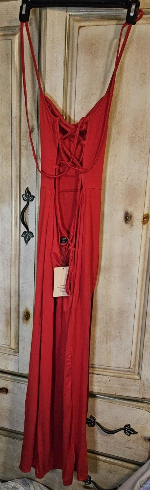 Shein Long Red Criss Cross Lace-Up Backless Split Thigh Formal Dress Size XS NWT