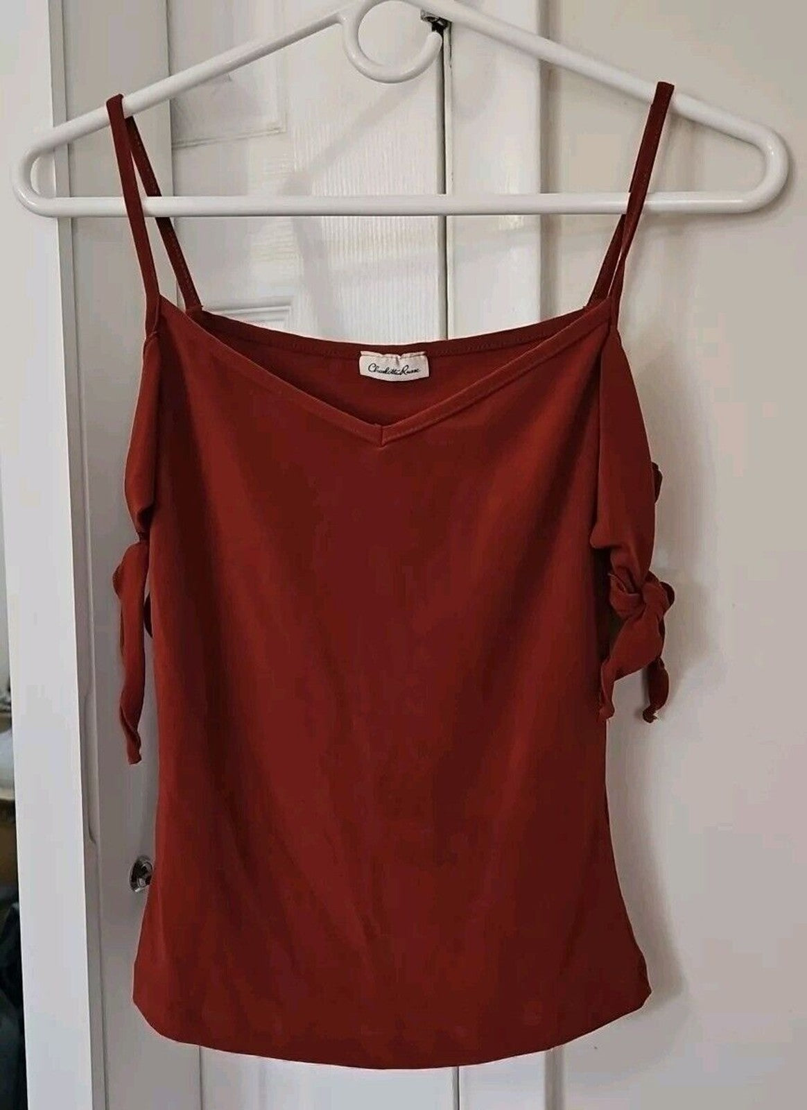 Y2K Charlotte Russe Off Shoulder Tie Sleeve Burnt Orange Top Size S