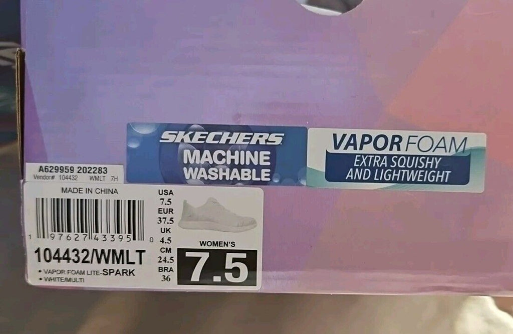 New Skechers Vapor Foam Lite Spark Sneakers Women's 7.5 White Multi Slip-on