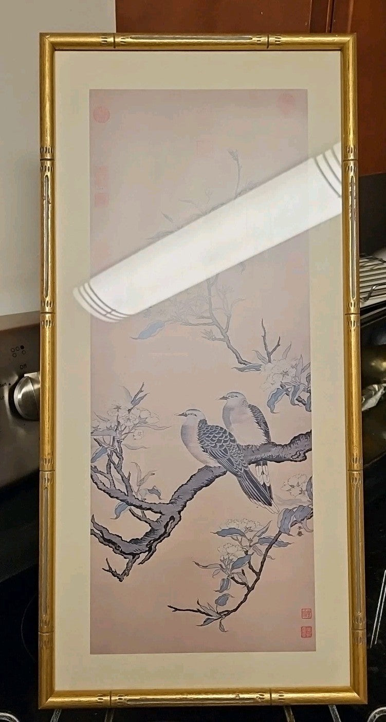 Framed Print Of Song Dynasty "Birds And Blossoms" Tapestry By Shen Tzu-fan