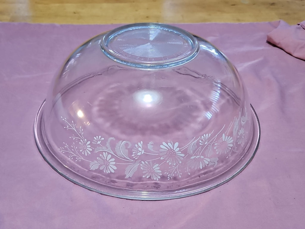 Vintage Pyrex 326 4L Colonial Mist Mixing Bowl Clear White Daisies 11 3/4” Large