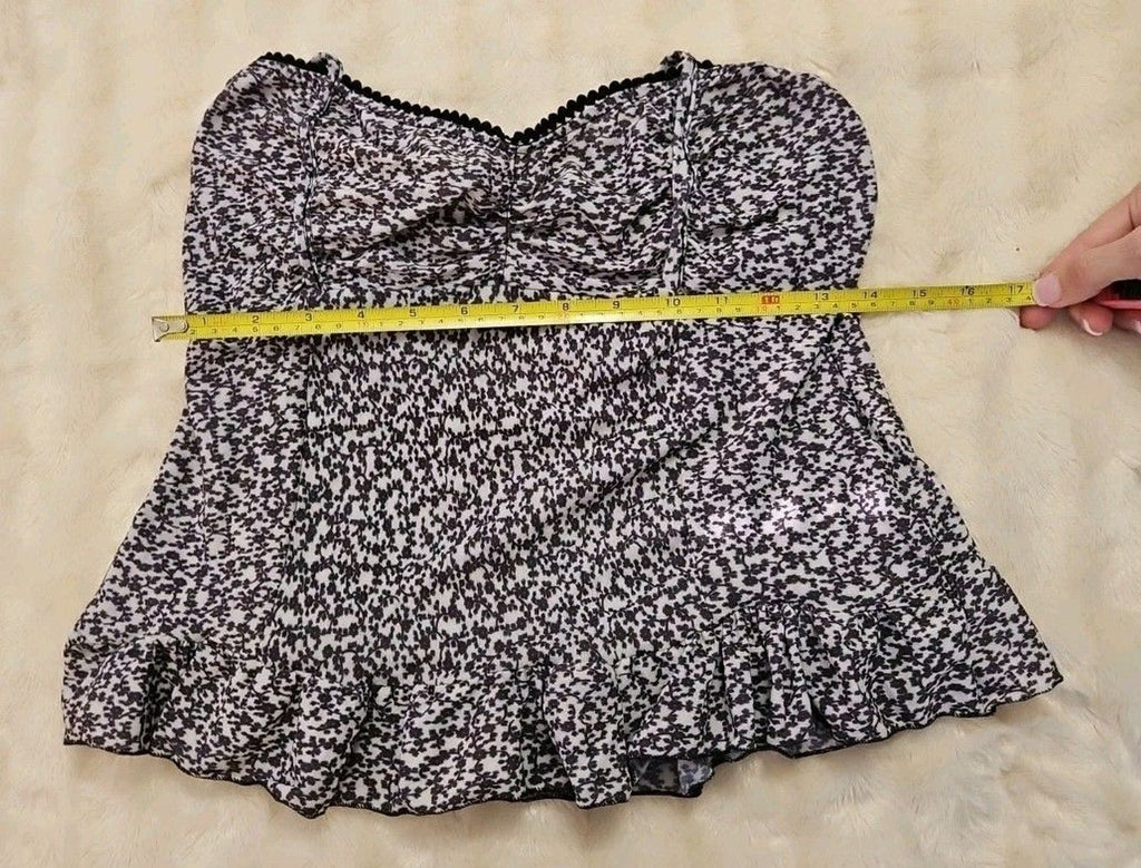 RetroStar Floral Print Ruched Tank Top, Black & White Sz S / M NWT