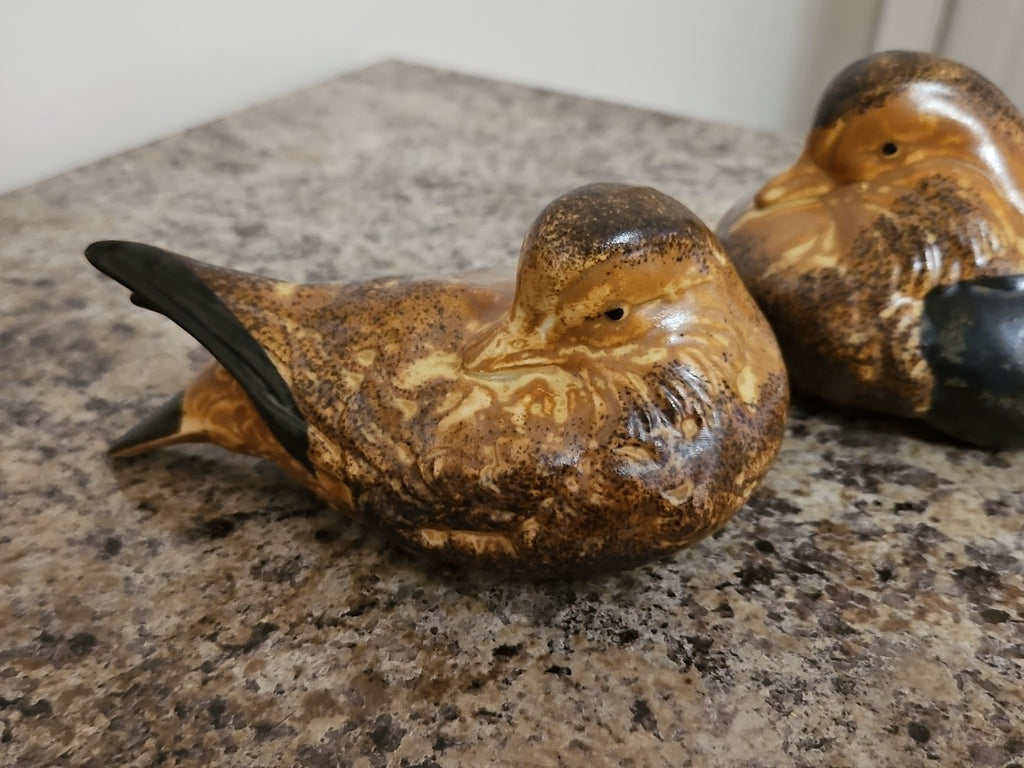 Vintage Andrea by Sadek Brown Black Sitting Doves Birds Ducks Figurines Set of 2