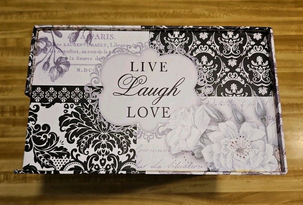 Elegant Storage Box Grey & Black Paris Art Nouveau Live Laugh Love 9"x9"x5"
