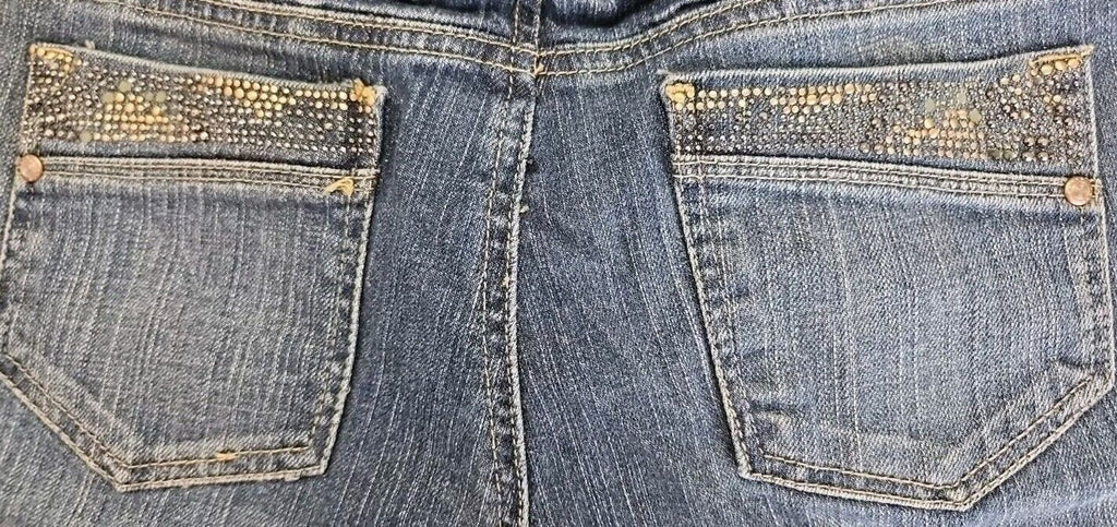 Bisou Bisou Womens Capri Jeans Sz 2 With Copper & Gunmetal Rhinestone Accents