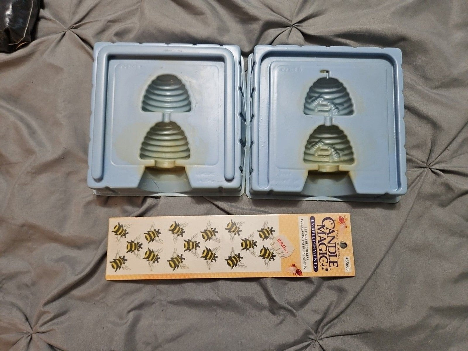 LOT OF CANDLE MAKING SUPPLIES - 4 MOLDS, CANDLE STICKERS, WICK, WAX NEW & USED