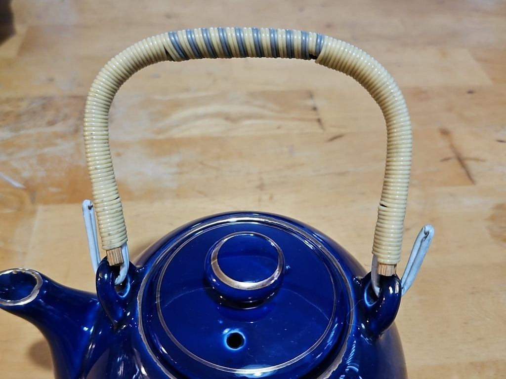 Vintage Japanese Cobalt Blue Tea Set With Gold Peacock Design - Teapot W/ 4 Cups