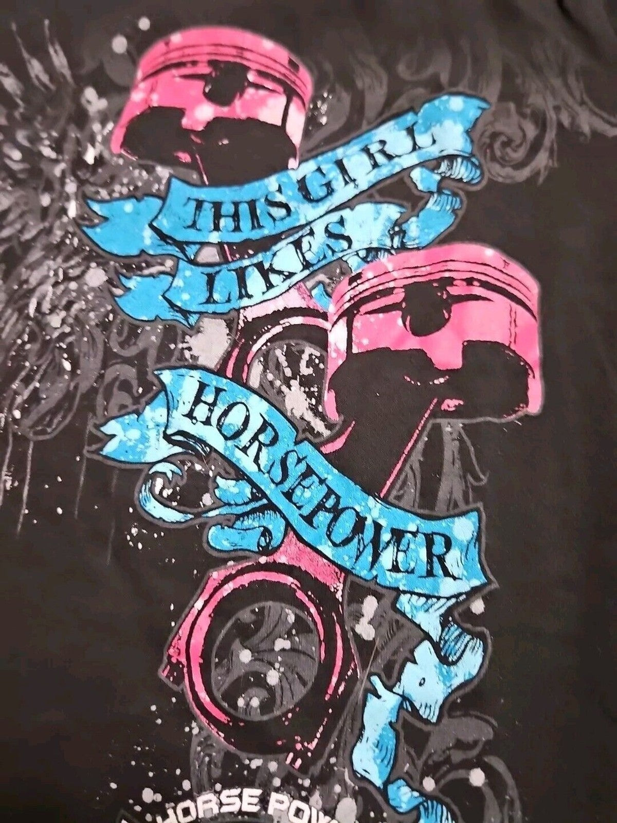 This Girl Loves Horsepower Graphic Racing T Shirt S Black Ladies Cut