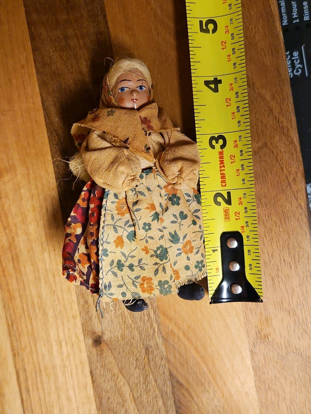 Vintage 1940s Polish Rag Doll Painted Face Russian Babushka Folk Art 4.25"