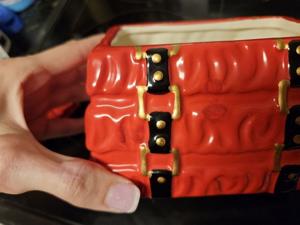 David's Cookies Ceramic Red Pleated Purse Cookie Jar Candy Dish Collectible
