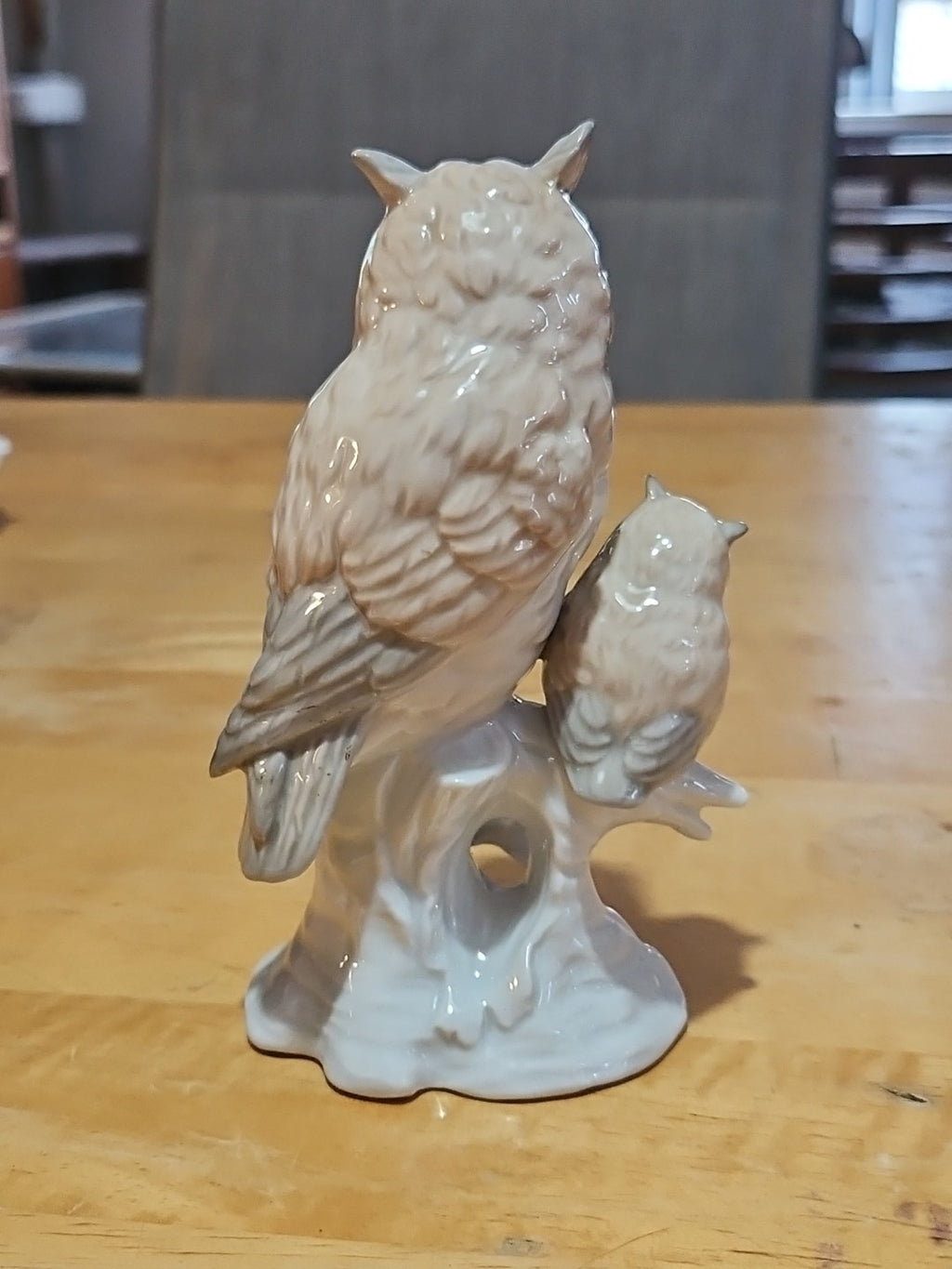 Vintage Otagiri Porcelain 6" Mother & Baby Owls On Branch Figurine EUC