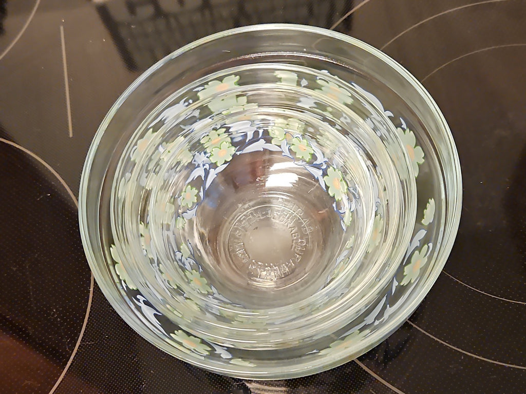 Set Of 4 Imperial Glass Green Sunflower Blue Leaves Nesting Bowls EUC