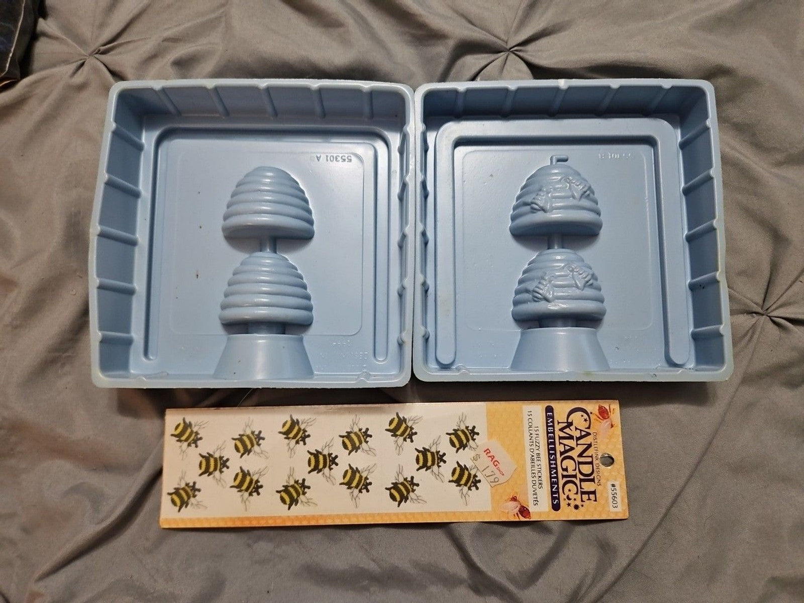 LOT OF CANDLE MAKING SUPPLIES - 4 MOLDS, CANDLE STICKERS, WICK, WAX NEW & USED