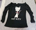 K Scion Goth Look Off Shoulder Rouched Sleeves Chain Detail Top Kitty Cat Sz M