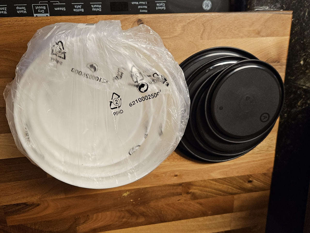 Set of 8 Tupperware One-Touch Topper & Reminder Canisters White W Black Lids New